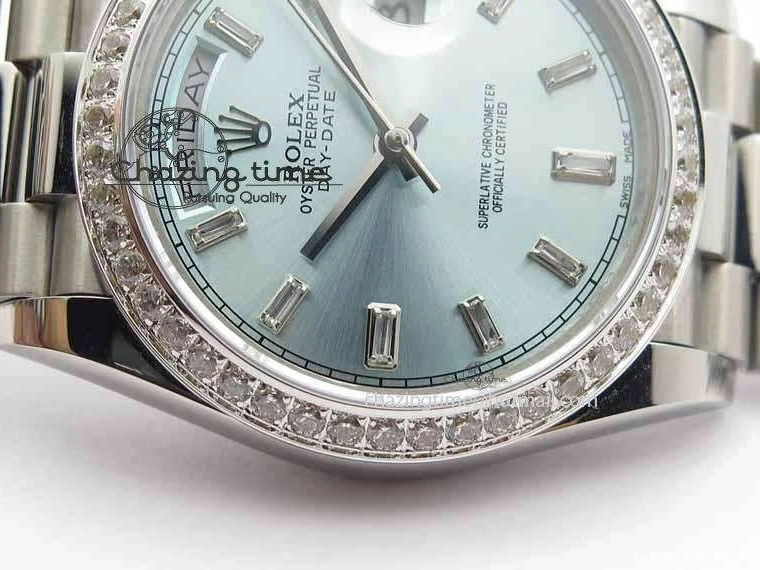Best AAA Replica Sites 3699 BP Stylish SS Maker Best Ice SS On Bracelet Bezel Diamond ETA Day Blue 40mm Date Edition Dial 1228